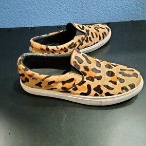 Steve Madden Sneakers, Slip-On Leopard Print Faux Suede, Size 8.5